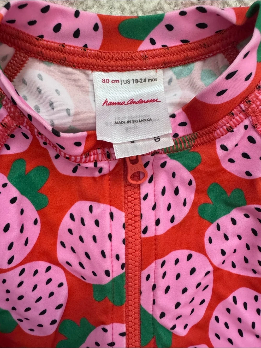 Hanna Andersson Red One-Piece with Pink Strawberry Print